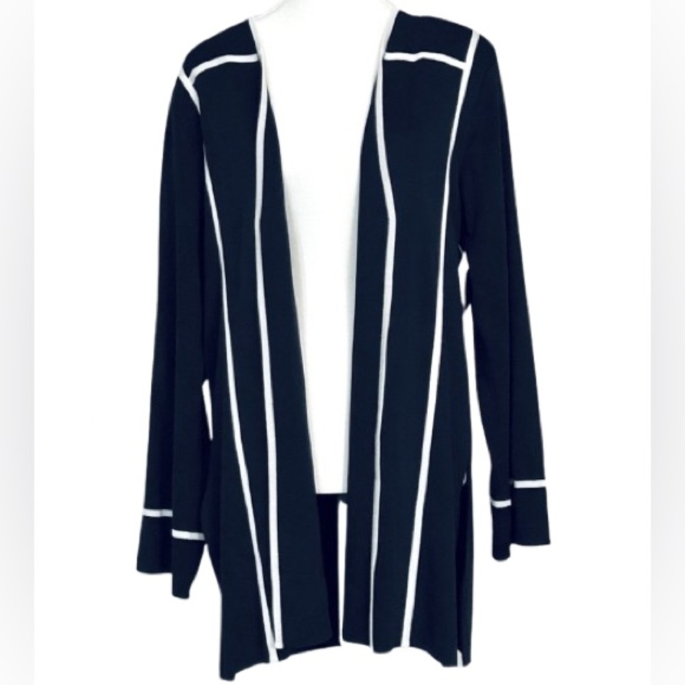 NWT Vintage Misook Navy Blue & White Striped Open Cardigan Small Designer